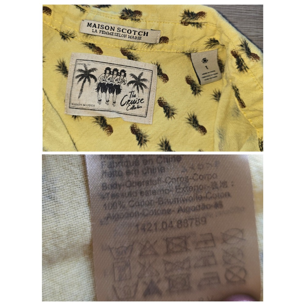 Maison Scotch Womens Sleeveless Pineapple Print Shirt Dress Yellow Size 1 resort - Picture 9 of 10